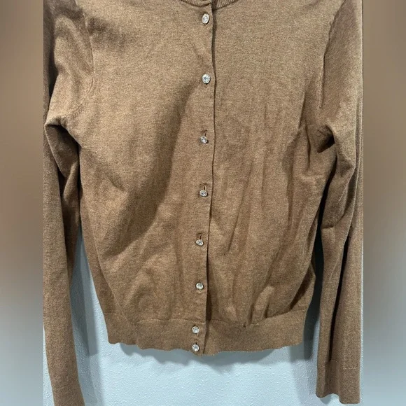 JCREW Cotton Brown Sweater with Rhinestone buttons - Picture 3 of 7
